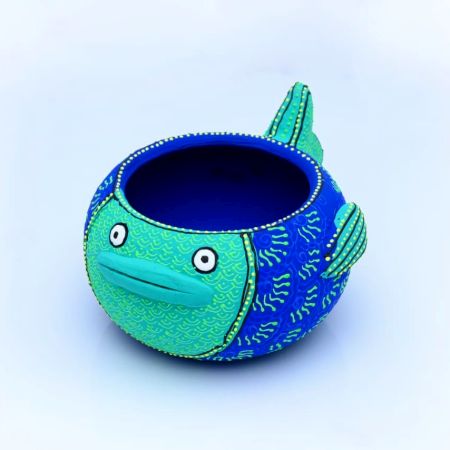 Washable Terracotta Modern Fish Diya Tealight T-Light Holder - Blue